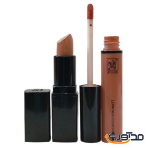 رژ لب مایع Perfection Matt Lipgloss 01 + رژ لب جامد Satin Lux lipstick 01 مای